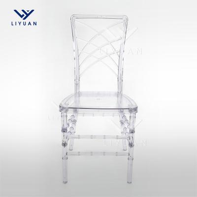 China LIYUAN Rush Hotel Wedding Outdoor Event Acrylic Chiavari Resin Stackable Clear Plastic Plastic Chairs White Cross Back Dining Chairs for sale