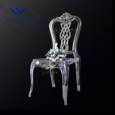 China LIYUAN Hotel Modern Cheap White Acrylic Transparent Resin Plastic Ghost Throne Chairs Plastic Dining Chair For Wedding Party for sale