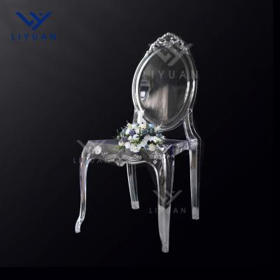 China Clear White Acrylic Stackable Rein Transparent Plastic Chairs Wedding Ghost Bella Vogue Dining Chairs by LIYUAN Modern Hotel Banquet for sale