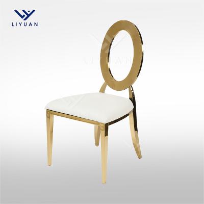 China LIYUAN Hotel Banquet Wedding Party Modern Gold Stainless Steel Round Back Chairs With Acrylic Cover for sale