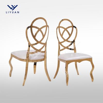 China Wholesale Modern LIYUAN Hotel Dining Heart Wedding Gold Metal Stainless Steel High Back Guest Chairs With Cushion For Party Events for sale