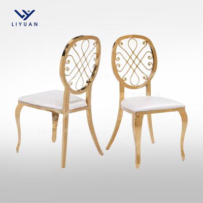 China LIYUAN hotel restaurant metal gold stainless steel flower chair modern wedding design hollow sillas back for sale