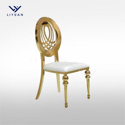 China High Quality LIYUAN Metal Gold Stainless Steel Round Back Flower Modern Hotel Banquet Modern Dining Chairs Upholstered For Wedding for sale