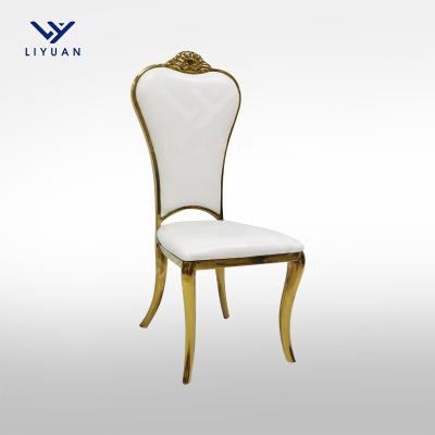 China LIYUAN Modern Hotel Dining Chairs Wedding Furniture Cheap Price High Back Gold Stainless Steel Stainless Steel With White PU Leather for sale