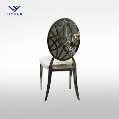 China LIYUAN Modern Hotel Restaurant Dining Gold Stainless Steel Chairs Banquet Chairs Round Back White Leather Dining Chairs for sale