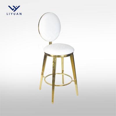 China LIYUAN Modern Wedding Restaurant Gold White Bar Metal Round Bar Chair High Leather With Round Back For Modern Kitchen for sale