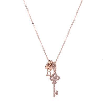 China 2021 New CLASSIC Rose Gold Silver Diamond Crystal Korean Main Pendant Necklace For Women Jewelry Wholesale for sale