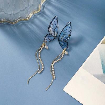 China Amazon Etsy CLASSIC Hot Sale Long Tassel Diamond Zircon Butterfly Drop Earrings for Women Jewelry Wholesale for sale