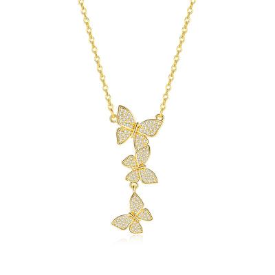 China Central Statistical Hot Selling Stainless Steel Diamond Zircon Butterfly Pendant Necklace for Women Jewelry Wholesale for sale