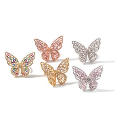 China Hot Sale Super FASHIONABLE CZ Diamond Dainty Butterfly Resizable Open Zirconia Ring For Women Butterfly Jewelry Wholesale for sale