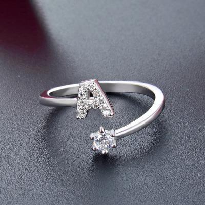 China Hot Sale FASHIONABLE S925 Sterling Silver Letter A-Z Zirconia Open Ring for Women Jewelry Customized Wholesale for sale