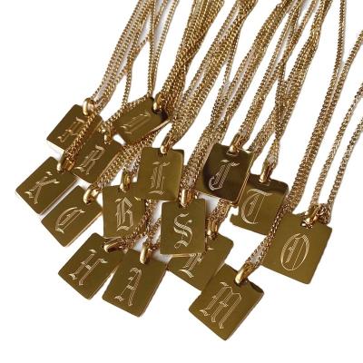 China CIA Hip Hop 18k Gold Stainless Steel Rectangle 26 Letters A-Z Pendant Necklaces Wholesale for sale