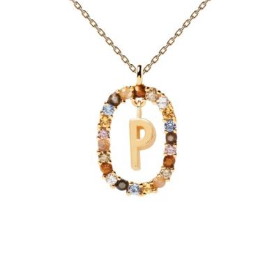 China Fashionable Hot Selling Ins Style Colorful CZ Zirconia Initial Letter Pedant Necklace For Women Initial Jewelry Wholesale for sale