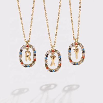 China 2022 New Arrival S925 Sterling Silver Colorful Zircon Crystal Trendy Agate 26 Letters Pendant Necklace For Women Jewelry Wholesale for sale