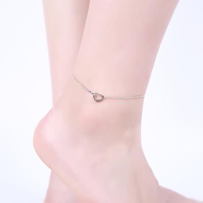 China Hot selling romantic S925 Sterling Silver Heart Anklet Bracelet for women European and American new style fashion beach jewelry anklet chain for sale