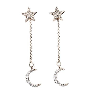 China Wholesale CLASSIC Jewelry S925 Sterling Silver Cute Moon Stars Drop Earring For Women for sale