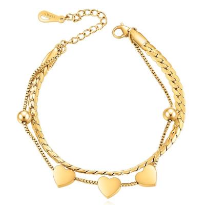 China FASHIONABLE INS 18k Gold Plated Stainless Steel Double Layer Heart Titanium Steel Bracelets For Women Jewelry Wholesale for sale