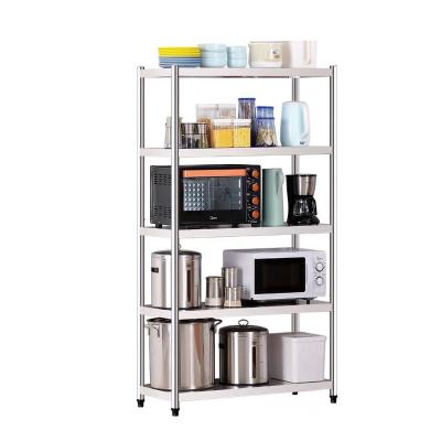 China Commercial Corrosion Protection Stainless Steel Shelves Five Layer Shelf With Square Legs Shelves Kitchen for sale