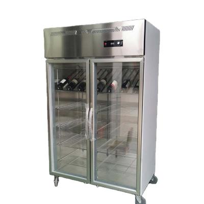 China Hot Sales Single-temperature Double Door Supermarket Grocery Store Energy Drink Bottle Cooler Display Fridge Glass Fridge for sale