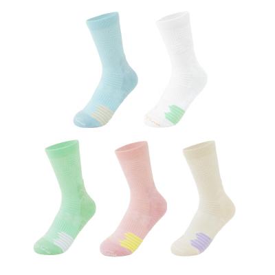 China Breathable Colorful Plaid Pattern Women's High-Crew Ankle Sweat Wicking Towel Bottom Hiking Socks Seamless Technics Spring White Socks for sale