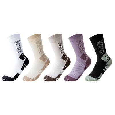 China Breathable Women's Striped Compression Athletic Socks for Hiking Running Cycling-High Ankle Seamless Crew Socks for Spring Sports for sale