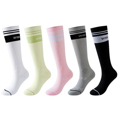 China Breathable Multi-Function Colorful High Knee Athletic Compression Socks Men Women Fun Tennis Football Cheerleading Seamless Design for sale