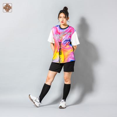 China OEM 2022 HOT Breathable ODM Rainbow Colorful Printing Chest Ruffled T-shirt Custom T-shirts Printing for sale