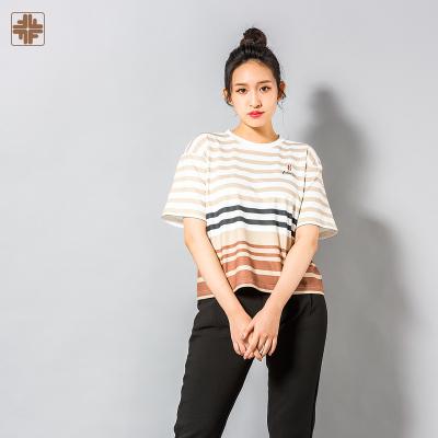 China 2022 OEM ODM Breathable Striped Print T-shirt For Mens Womens Striped T-shirt Mens for sale