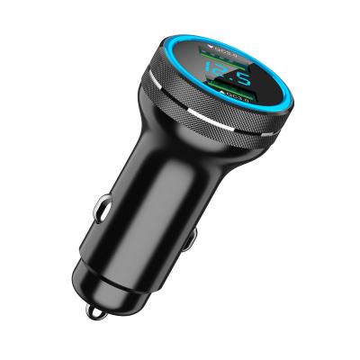 China Smart Chip With Blue PD 40W Car USB Charger LED Display Quick Charge QC3.0 Dual USB A Mobile Phone Charger 2 Port USB Fast Car Charger For Tablet PC iPhone Samsung for sale