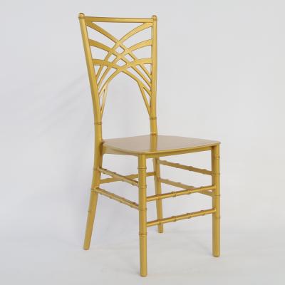 China Stackable PP Bake Painted Gold Plastic Resin Cross Back Chair For Event Party for sale