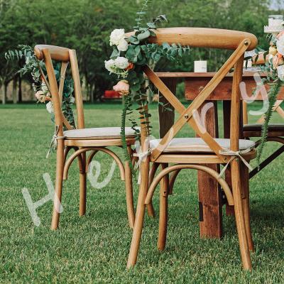 China Stackable Dark Natural Cross Back Chair With Pillow For Wedding, Dining, Restaurant for sale