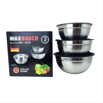 China MAXBQSCH Sustainable Kitchen Baking With Silicon Lid Metal Stainless Steel Fruit Bowl Cake Salad Mixing Baking Set for sale