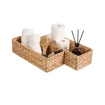 China Sustainable woven water hyacinth storage basket, environmental protection storage box, bathroom storage organizer rattan basket for sale