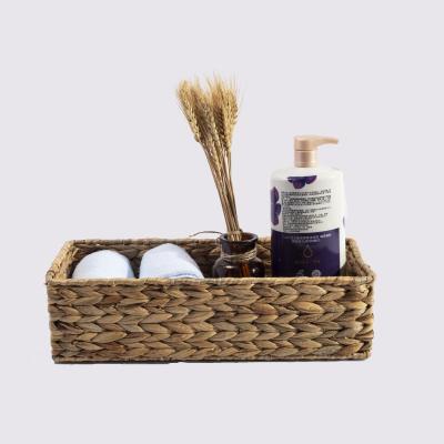 China HBK Rectangle Water Hyacinth Rattan Storage Basket Viable Woven Storage Box for Bathroom and Kitchen Storage for sale