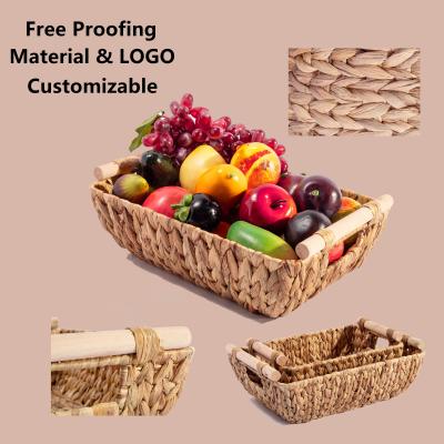 Cina HBK Wholesale Sustainable Boat Shape Water Hyacinth Rattan Storage Basket for Kitchen and Living Room in vendita