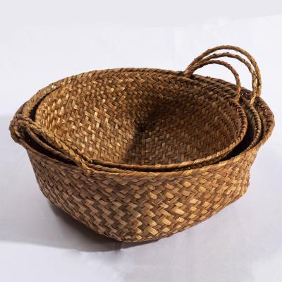 Κίνα Small HBK 3 Piece Sustainable Set Miniature Pe Round Home Decor Water Hyacinth Rattan Plant Plankton Storage Basket White Colorful Wicker Container προς πώληση