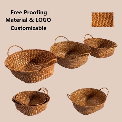 China HBK Sustainable Three Piece Set Circular Rattan Fruit And Egg Storage Basket For Natural Rattan for sale