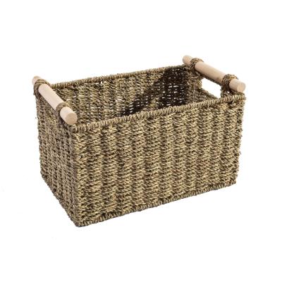 Cina HBK Water Hyacinth Sustainable Plant Plankton Magazine Log Organic Storage Basket With Wooden Handle in vendita