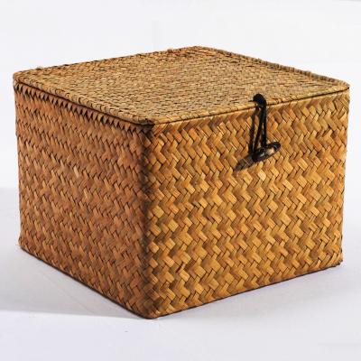 China HBK Viable Black Dark Brown Vegetable Plankton Straw Woven Rattan Basket Three Piece Handmade Mini Sweet Small Wedding Gift Blanket For Present for sale