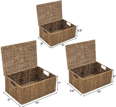 China Sustainable High Quality Handwoven Seaweed Storage Boxes In A Variety Of Sizes Bathroom Storage Baskets Bedroom Storage Boxes for sale