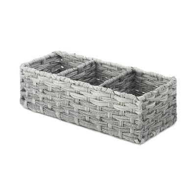 China Three Format Sustainable Plastic Hand - Woven Bathroom Bedroom Cosmetics Storage Basket for sale