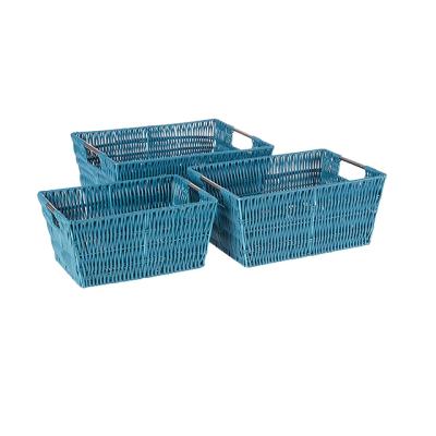 China Sustainable Plastic Rattan Woven Storage Basket Handwoven Plastic Storage Baskets With High Quality Stainless Steel Frames for sale