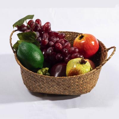 China HBK Sustainable Handmade Gift Round Small Soft Woven Tray Vegetable Plankton Rattan Storage Wicker Basket With Handle Fruit for sale