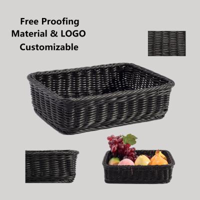 China Sustainable Wholesale HBK Rectangle Black Plastic Rattan Basket For Bread And Fruit for sale