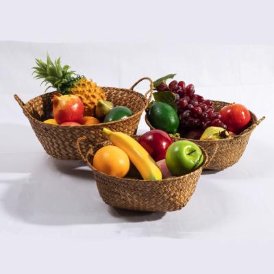 China HBK Sustainable Three Piece Set Circular Handmade Rattan Storage Basket Of Vegetable Plankton For Fruit And Egg for sale