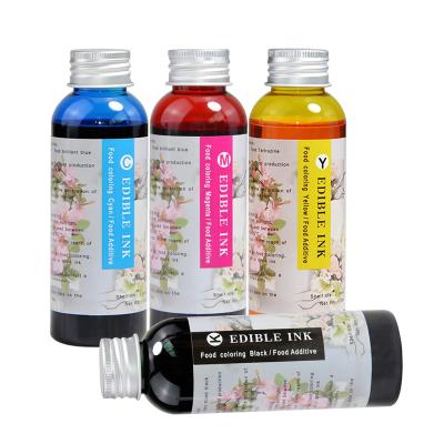 China 100ML/Bottle 4 Colors Fill Edible Ink Compatible For HP For Canon CAFE Printer Digital Printing On Cake Edible Printer 20210624 for sale