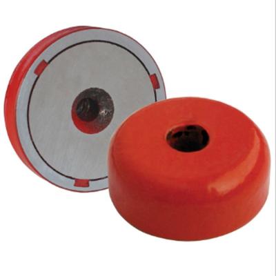 China Industrial Magnet Alnico Shallow 5 Pot Magnet Red Paint Fixture Magnet With Countersunk Hole for sale