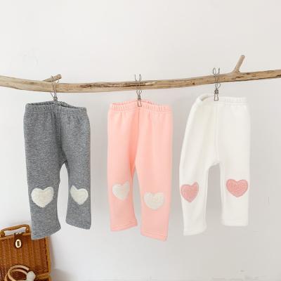 China Winterplus new velvet anti-pilling warm baby leggings love print baby pants kids outing pants shear baby leggings for sale