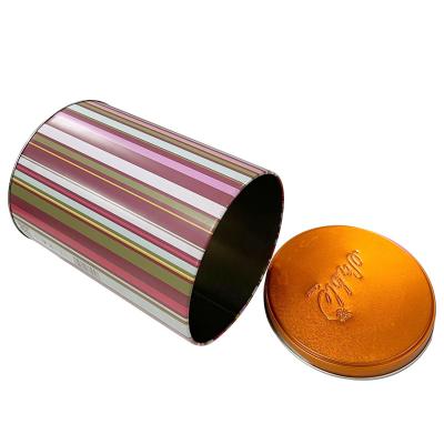 China Candy Peanut Fashion Customized Empty Tea Tin Box Decorative Round Shape Package Canisters Show Tea Cart for sale