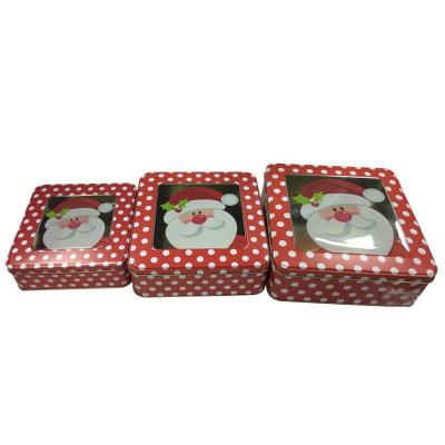 China 3 Piece Round /Set Fruit Home Container and Square Christmas Holiday Food / Gift Tin With Plastic Windows for sale